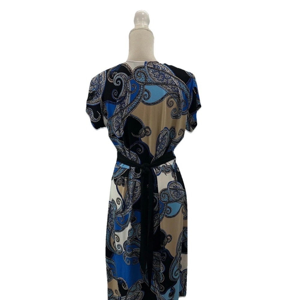 Attention V Neck Blue and Black Paisley Dress - Picture 3 of 9